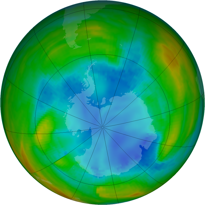 Antarctic ozone map for 17 August 1989